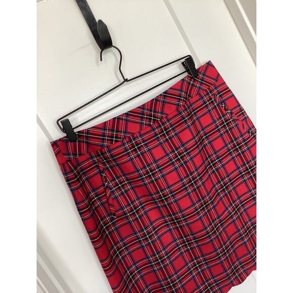 Talbots size 12 tartan scalloped plaid skirt holiday Christmas red wool blend - Picture 2 of 10